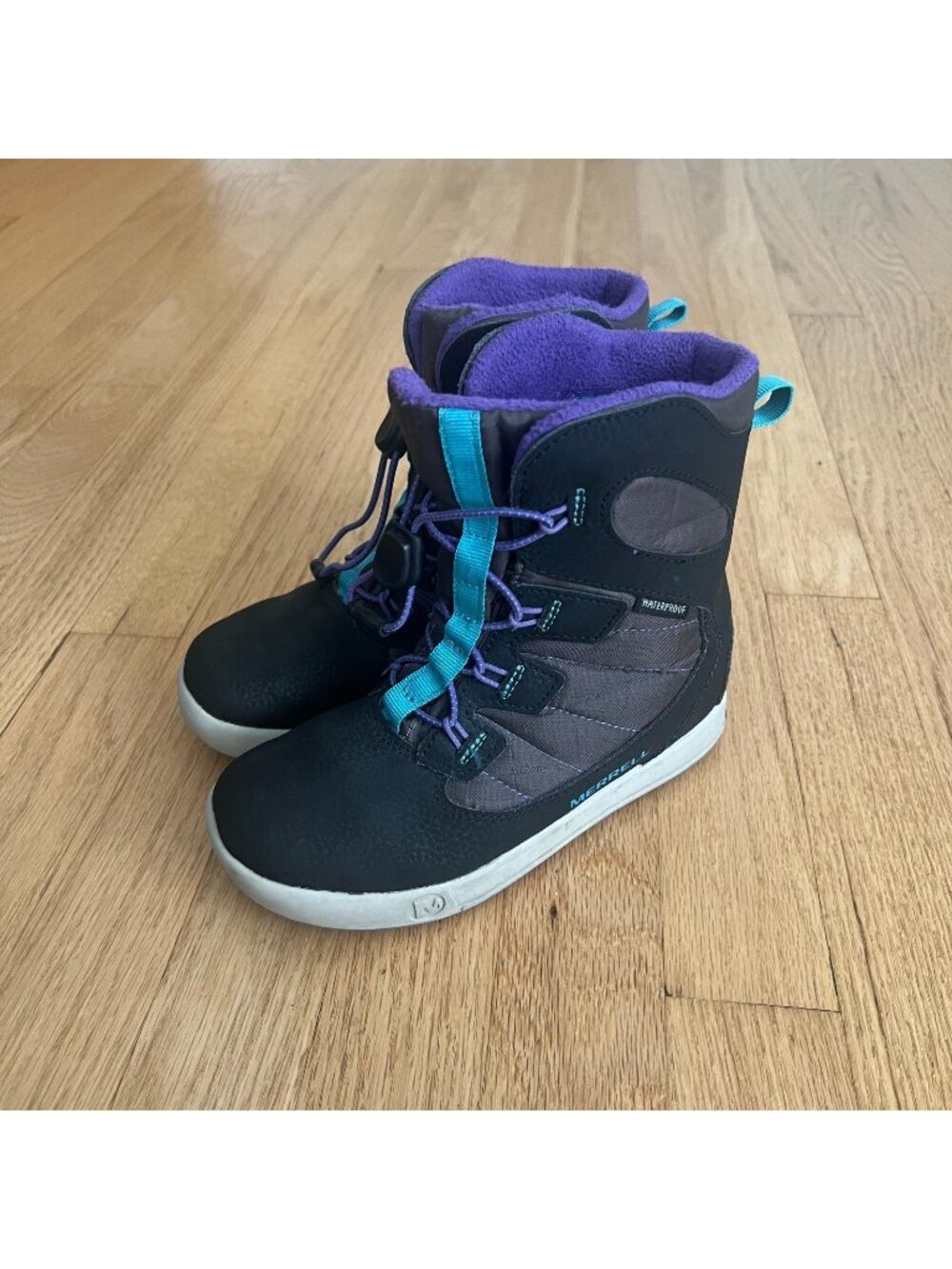 Merrell Kids Snow Bank Black Purple Waterproof Winter Boots Youth Size 1